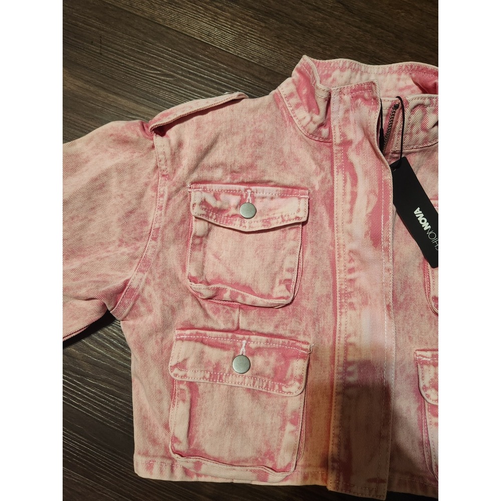 Fashion Nova Billie Cropped Jacket Womens Medium Pink Cargo Utility NWT New - Picture 5 of 10